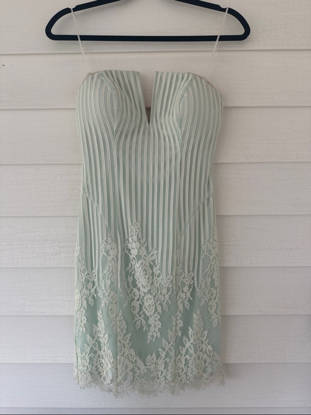 Guess Strapless Mint Green Lace-Trim Bodycon Dress
